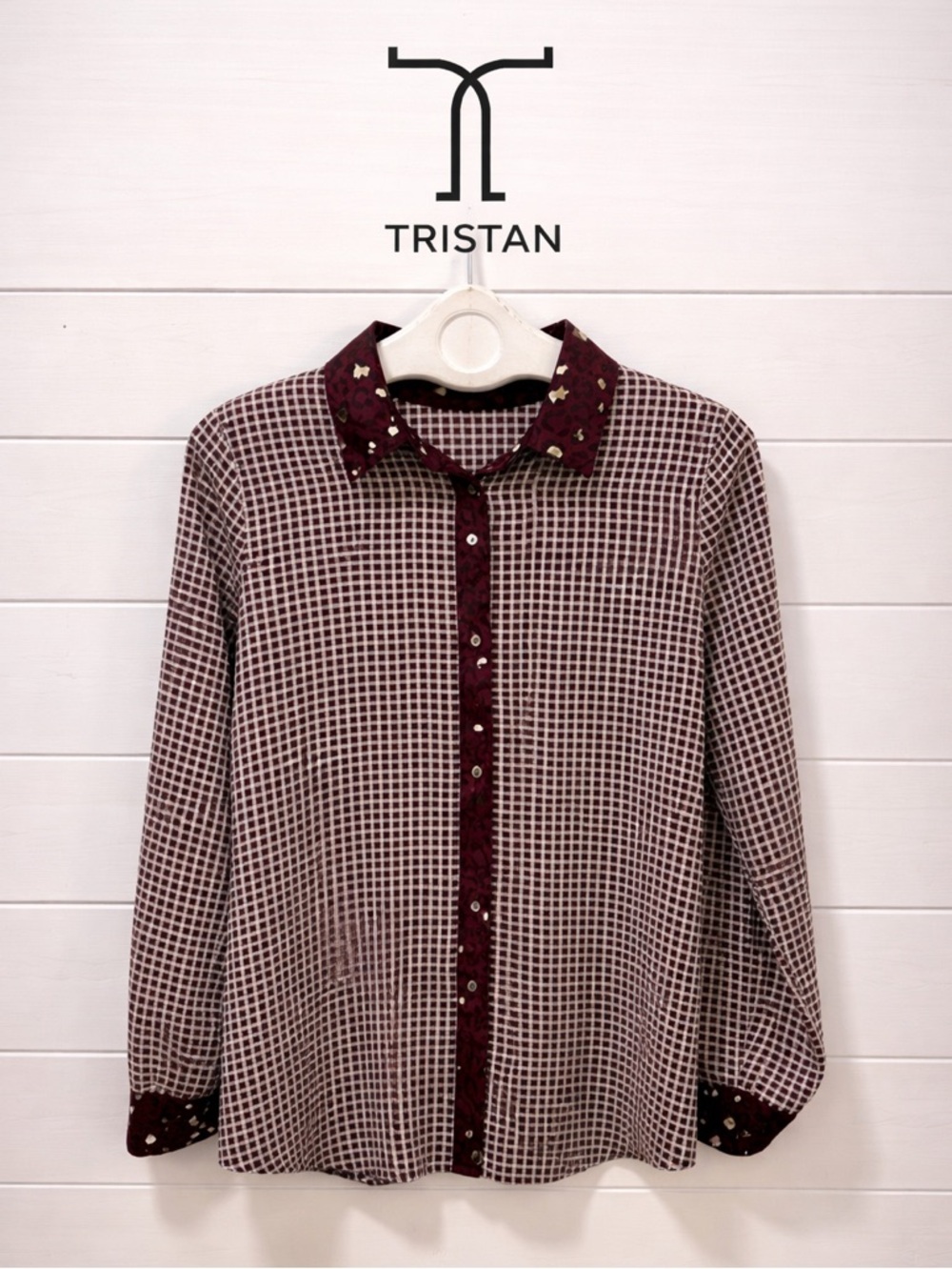 TRISTAN – Burgundy Printed Blouse – Size M –